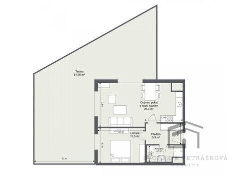 Prodej bytu 2+kk s terasou 135 m2